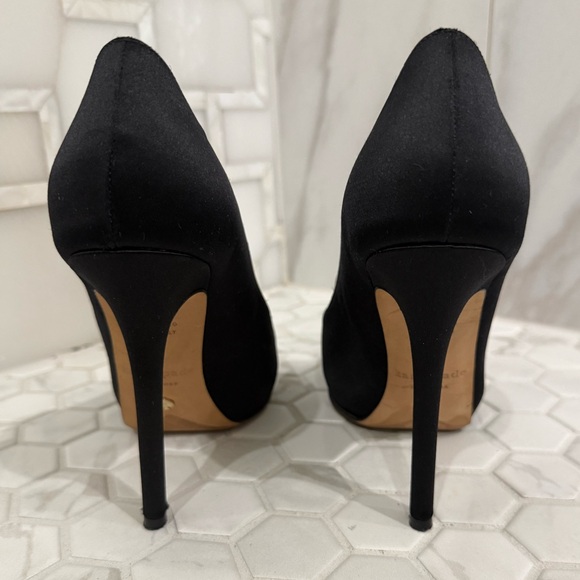 Kate Spade Collana Black Satin Peep-Toe Heels with heart detail. Size 9.5 B - Picture 12 of 12